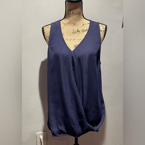 Laundry By Shelli Segal Sleeveless Faux Wrap Blouse Navy Blue